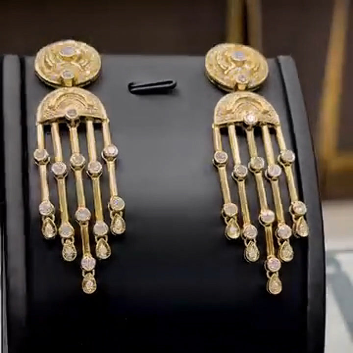 1.0Ctw Vintage Round Sapphire Tassel Earrings-JEWELBUYS