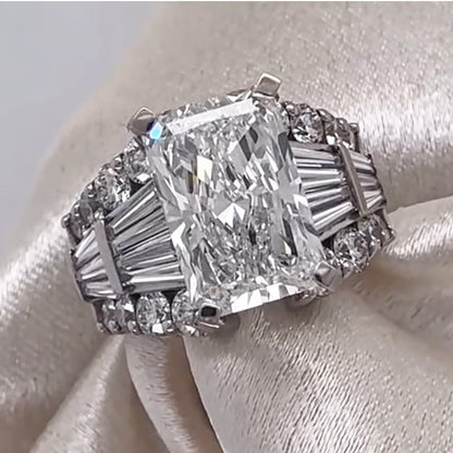 9.35ctw Radiant and Trapezoidal Cut White Sapphire Delicate Engagement Ring-JEWELBUYS