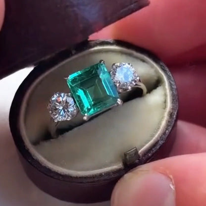 3.2ctw Vintage Colombian Emerald Sapphire Engagement Ring-JEWELBUYS