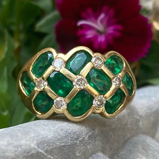 3.0Ctw Oval-cut Emerald and Sapphire Braided Ring-JEWELBUYS