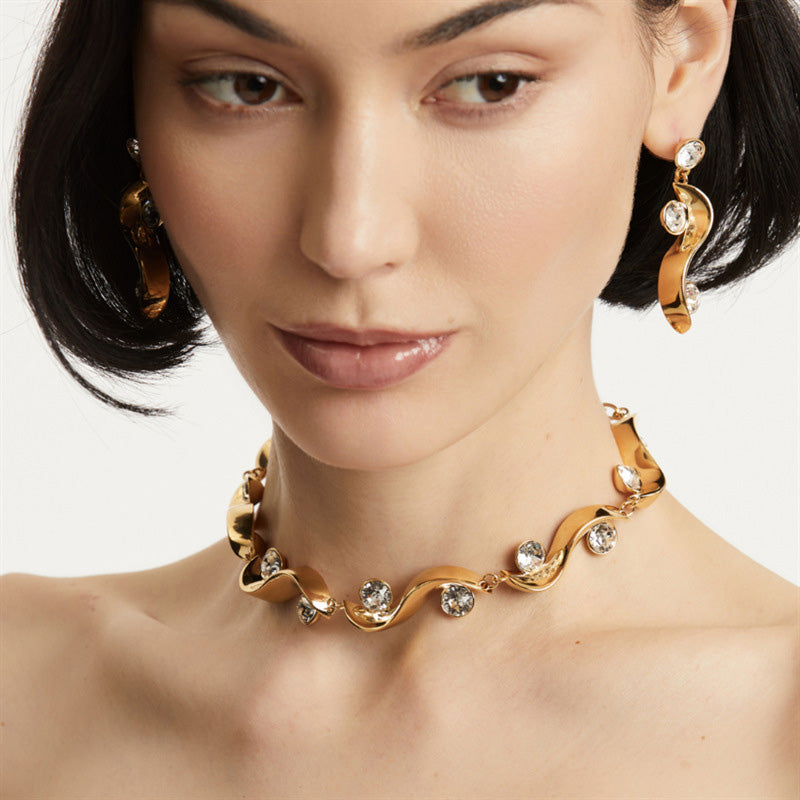 European and American style wave gemstone necklace and earring-JEWELBUYS