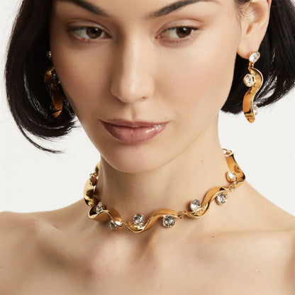 European and American style wave gemstone necklace and earring-JEWELBUYS