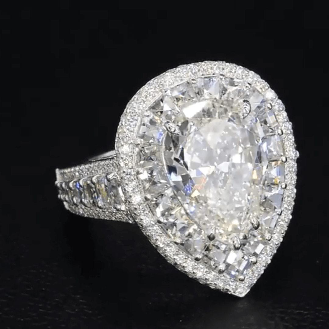 12ctw Pear Cut White Sapphire with Blue Sapphire Shank Delicate Pave Ring-JEWELBUYS