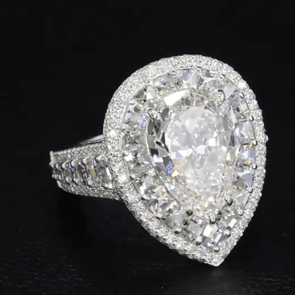 12ctw Pear Cut White Sapphire with Blue Sapphire Shank Delicate Pave Ring-JEWELBUYS