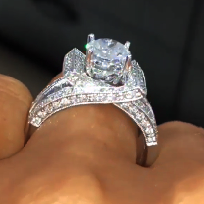 Unique 10 ctw Round Cut White Gemstone Engagement Ring -JEWELBUYS