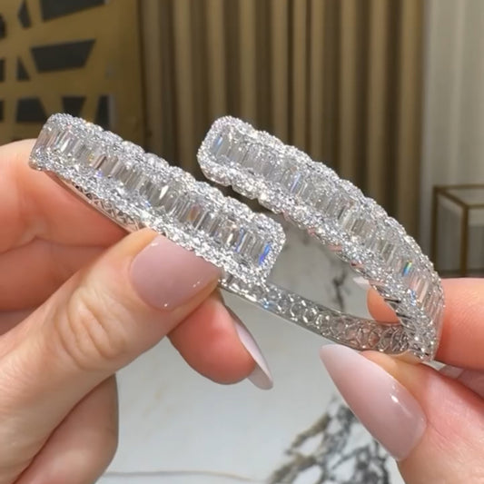 7ctw Baguette Cut White Sapphire Bypass Bangle - JEWELBUYS