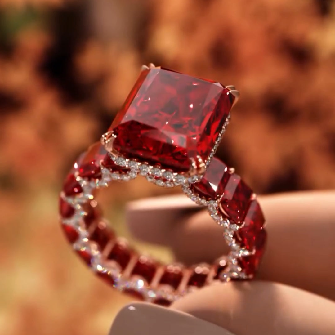 8ctw Under Halo Emerald Cut Ruby Sapphire Engagement Ring - JEWELBUYS