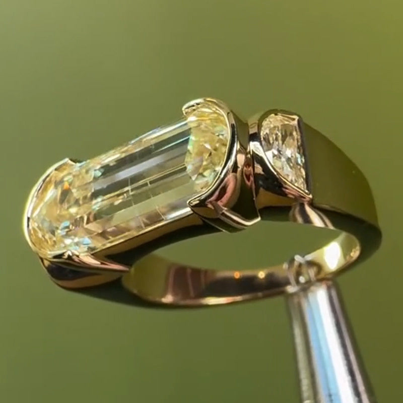 5.0ctw Emerald and Half-Moon Cut Yellow Sapphire Ring-JEWELBUYS