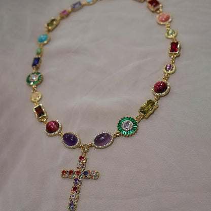 15Ctw Colored Sapphire Cross Pendant Necklace-JEWELBUYS