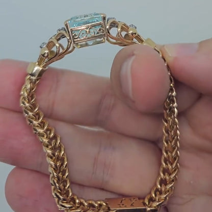 16Ct Emerald-Cut Aquamarine Cute Bracelet-JEWELBUYS