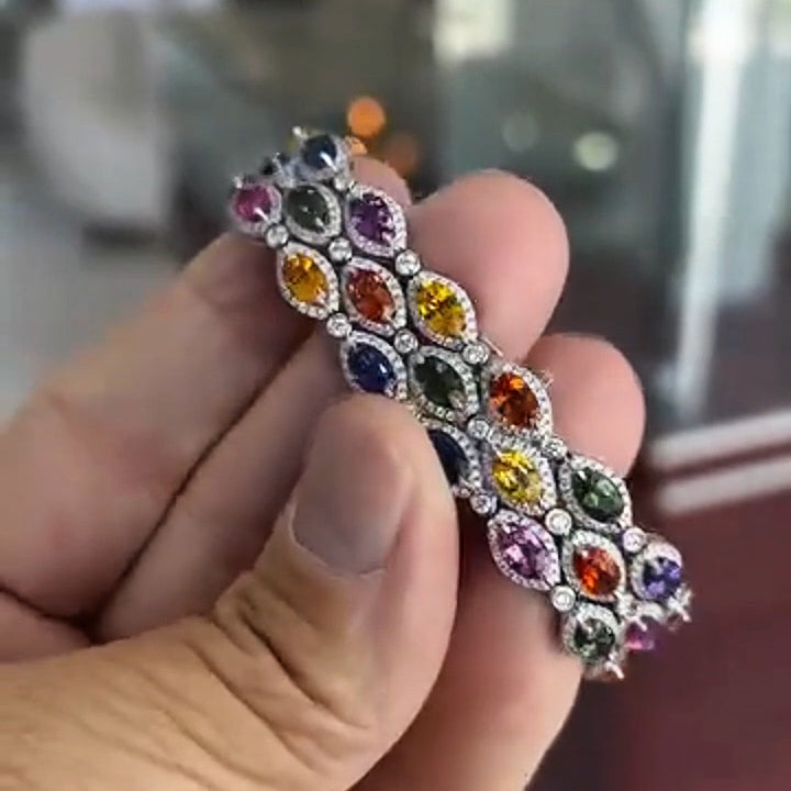 20Ctw marquise-cut colored three-row sapphire bracelet-JEWELBUYS