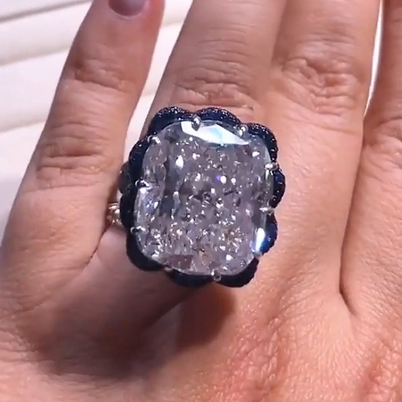 14Ctw Elongated Cushion Cut Sapphire Halo Ring-JEWELBUYS