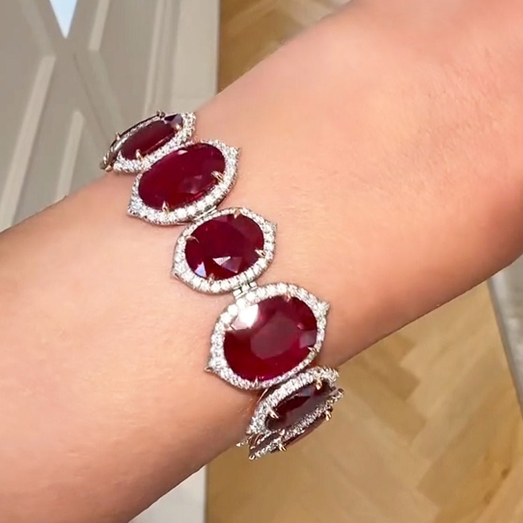 120ctw Oval Cut Deep Red Ruby Necklace and Bracelet-JEWELBUYS