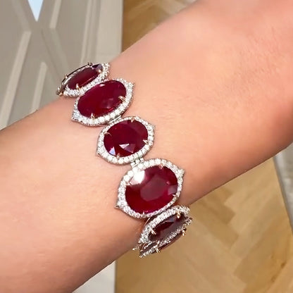 120ctw Oval Cut Deep Red Ruby Necklace and Bracelet-JEWELBUYS