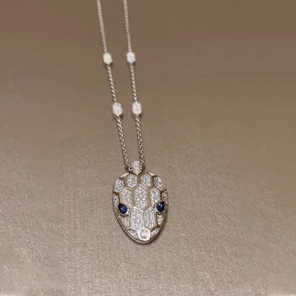 Ruby Double-Eyed Snake Head Pendant Necklace-JEWELBUYS