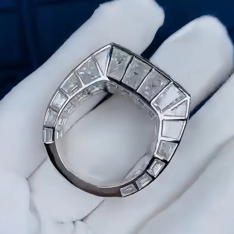 9Ctw Ascher-cut full-set sapphire ring-JEWELBUYS