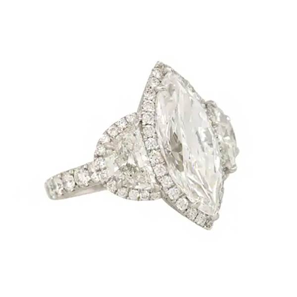 5.65 ct Marquise Cut & Half Moon White Sapphire Engagement Ring Platinum -JEWELBUYS