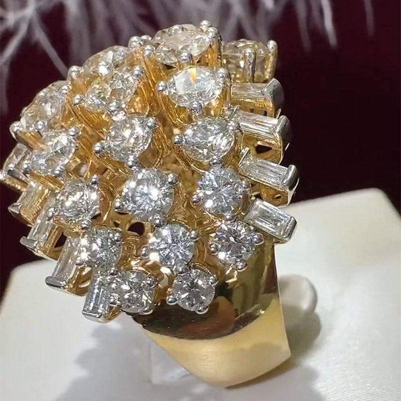 3.65ctw Round and Baguette Cut Exquisite Five Row Gemstone Ring-JEWELBUYS