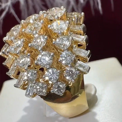 3.65ctw Round and Baguette Cut Exquisite Five Row Gemstone Ring-JEWELBUYS