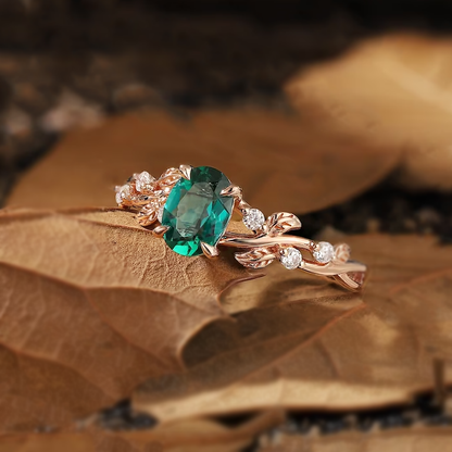 Unique 2.5ct Emerald Oval Cut Twisting Vine Ring-JEWELBUYS