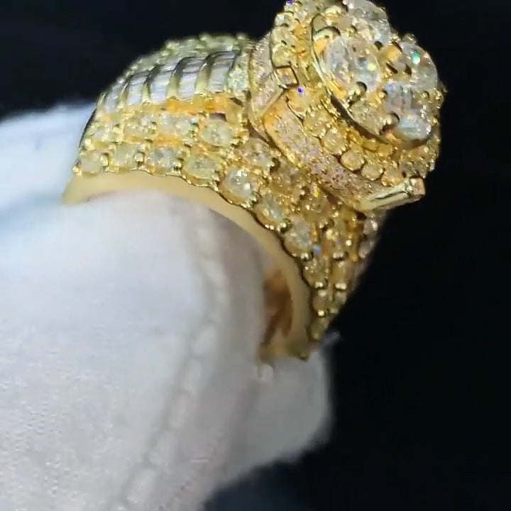 4.2Ctw Round and baguette cut sapphire luxury engagement ring-JEWELBUYS