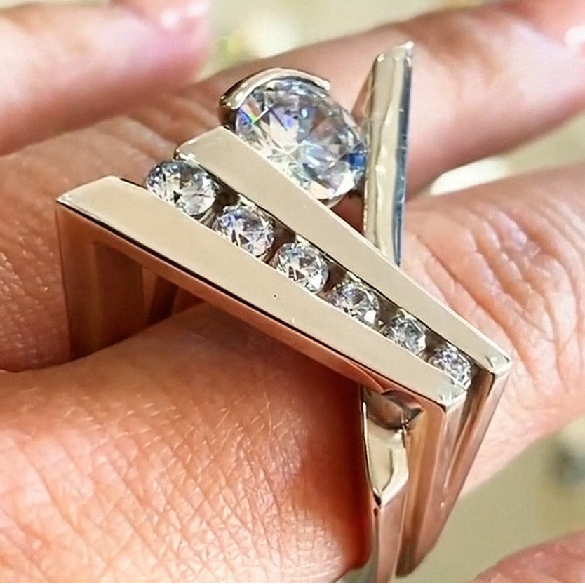 3.0ctw Round Cut Modern Style Unique White Sapphire Ring-JEWELBUYS