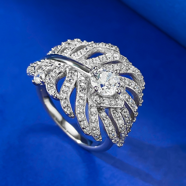 Silver Leaf Shape Gemstone Ring -JEWELBUYS