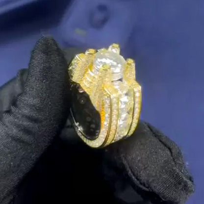 Unique 12ctw White Sapphire Round Cut Architectural Ring -JEWELBUYS