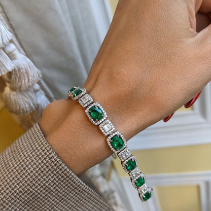 13ctw Oval & Princess Cut Emerald and White Sapphire Women's Bracelet-JEWELBUYS