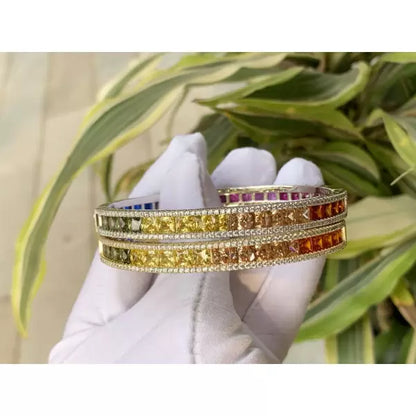 14ct Rainbow Princess & Round Cut Multi Color Sapphires Women's Bracelet-JEWELBUYS