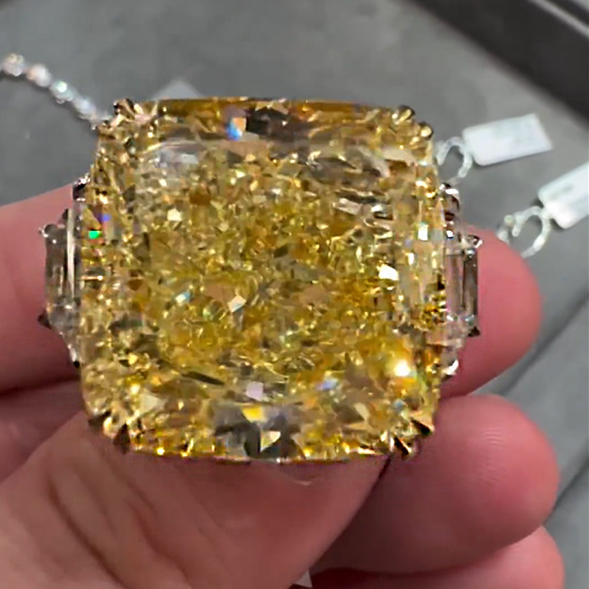 50ct Radiant Cut Yellow Sapphire Three Stone Engagement Ring - JEWELBUYS