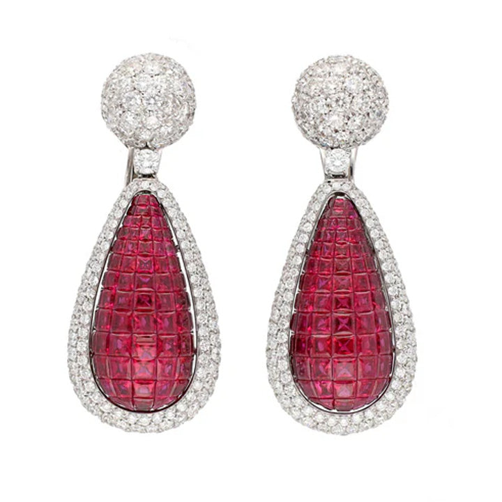 8.0ctw Ruby Invisible Set Earrings-JEWELBUYS