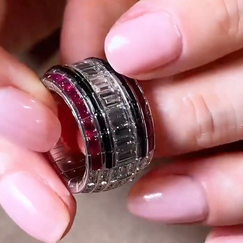 6.0ctw Baguette-cut Rubies and White Sapphires Sparkling Band-JEWELBUYS