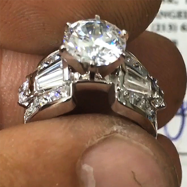 3.25Ctw Round White Sapphire Engagement Ring- JEWELBUYS