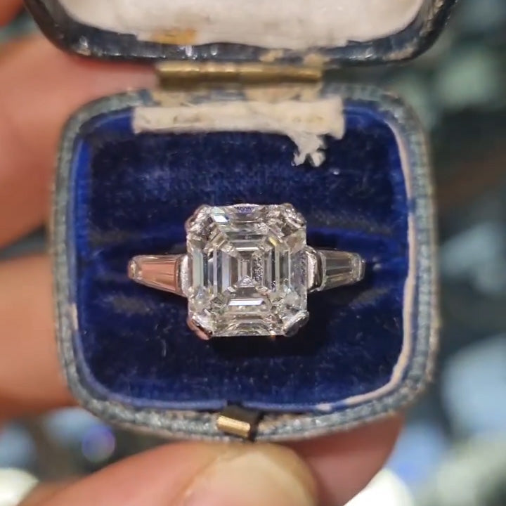4.0Ctw Ascher Cut Three Stone Engagement Ring-JEWELBUYS