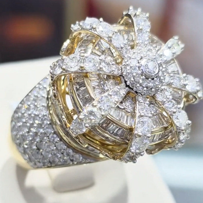 6.5Ctw Round and rectangular cut sapphire king's crown ring- JEWELBUYS