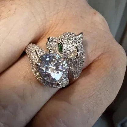 4.21Ctw White Sapphire Panther Fashion Ring Open Ring-JEWELBUYS