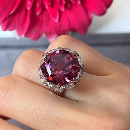 16ct Hexagon Cut Reddish-pink Sapphire Flower Engagement Ring-JEWELBUYS