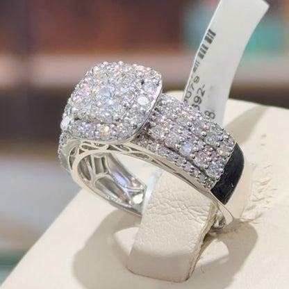 1.5Ctw Classic Round Multi-Row Sapphire Cluster Engagement Ring-JEWELBUYS