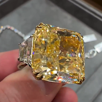 50ct Radiant Cut Yellow Sapphire Three Stone Engagement Ring - JEWELBUYS