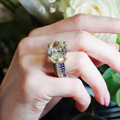 8.0ct Oval Cut Yellow and Blue Stones Ring -JEWELBUYS