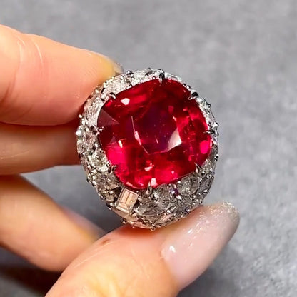 15.02 CTW Cushion Cut Ruby and White Sapphire Full Set Engagement Ring-JEWELBUYS