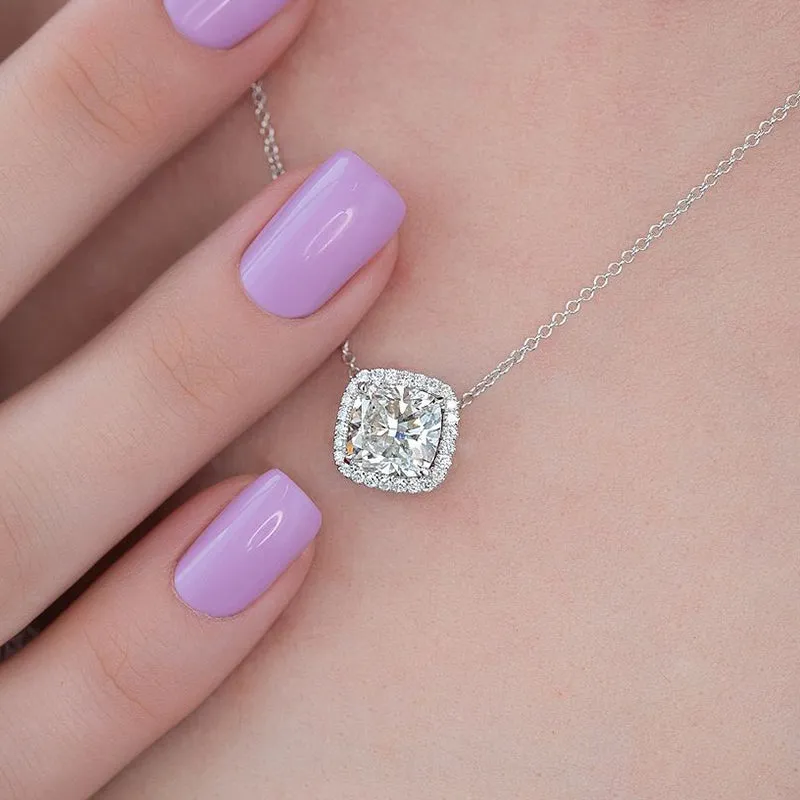 3ct Cushion Cut White Sapphire Cube Necklace-JEWELBUYS