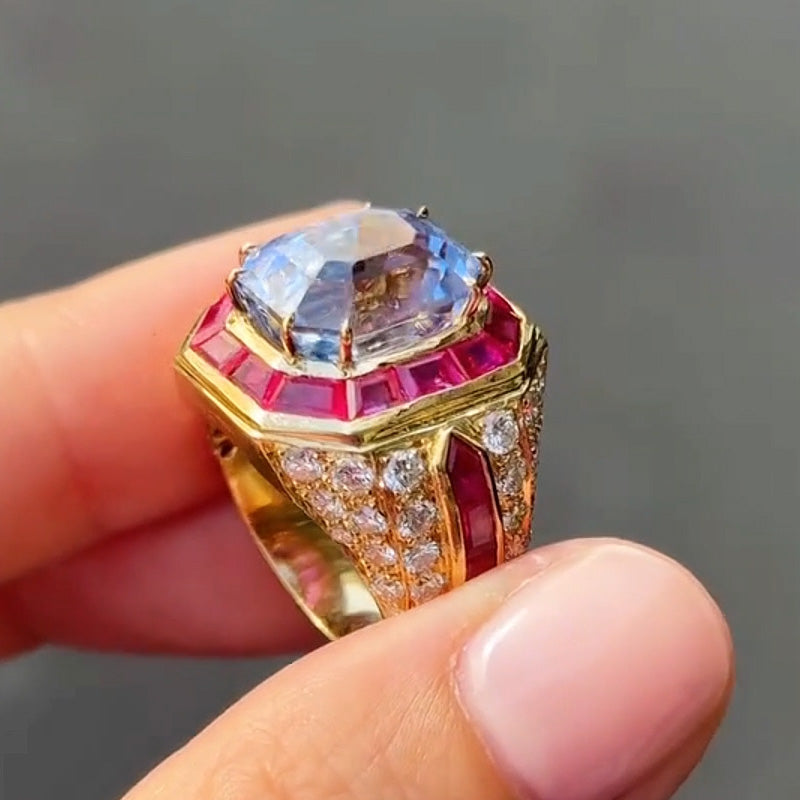 10.5ctw Ruby and Aquamarine Sapphire Ring-JEWELBUYS