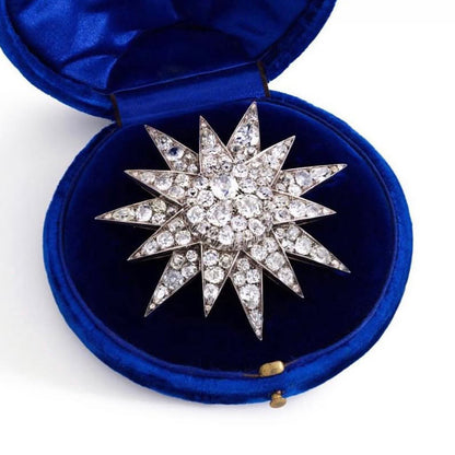 8.0ctw Round Cut Sapphire Star Medallion Brooch-JEWELBUYS