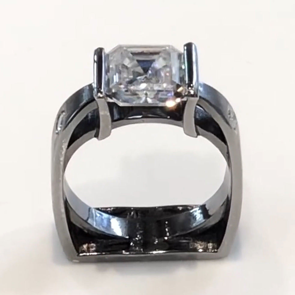 4.0ct Asscher Cut Modern Style White Sapphire Black Gold Engagement Ring-JEWELBUYS