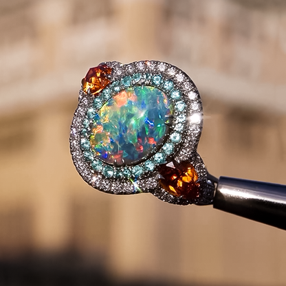 Stylish 6 ctw Three Stone Gorgeous Opal Ring -JEWELBUYS