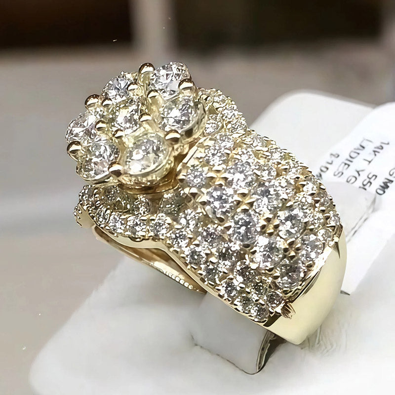 3.0Ctw Round Cut Sapphire Elegant Flower Ring-JEWELBUYS