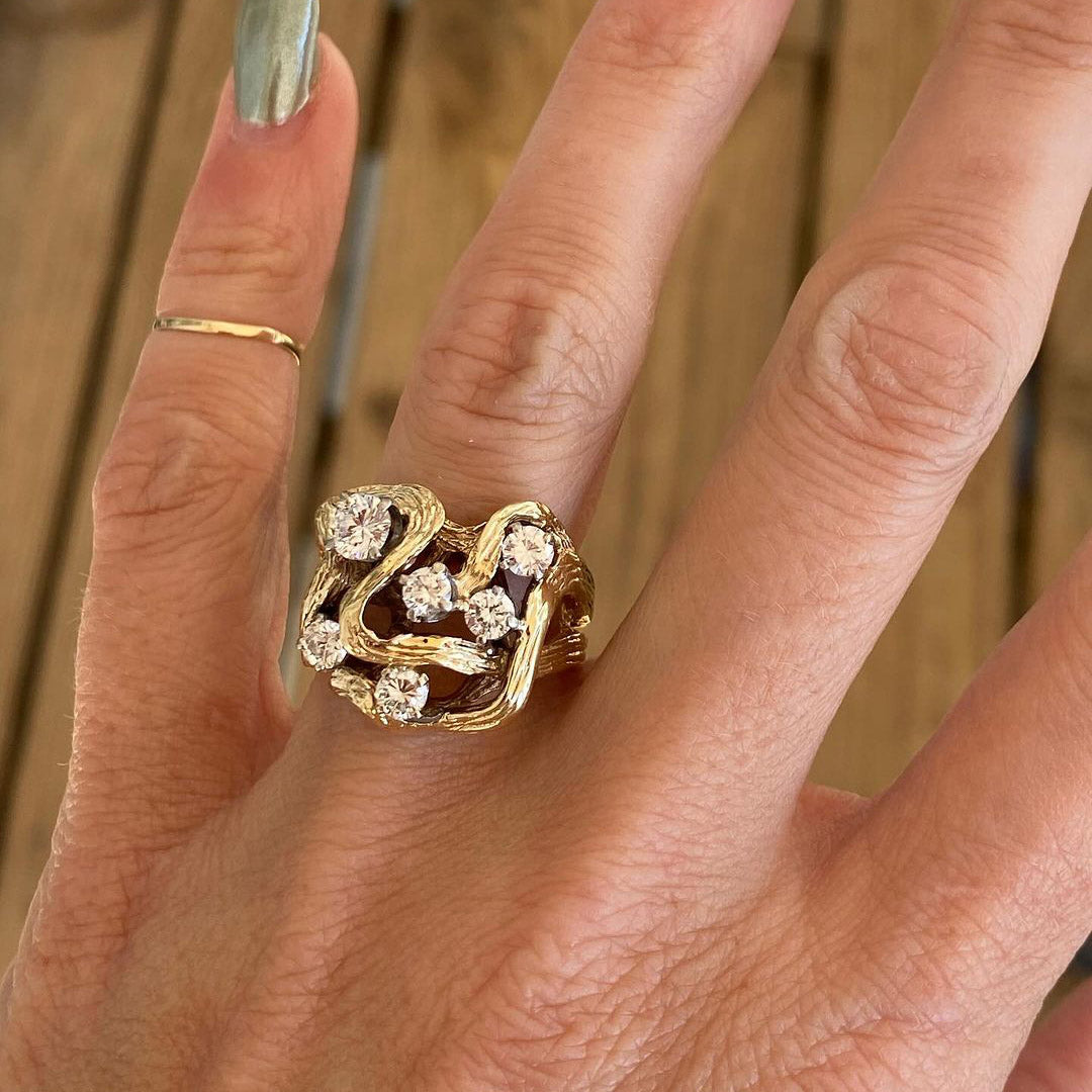 3.5ctw Round Brilliant Cut Old Art Gemstone Ring -JEWELBUYS