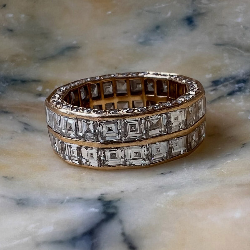 5.25Ctw Square Ascher-Cut Double Row of Sapphires - Eternity Band-JEWELBUYS